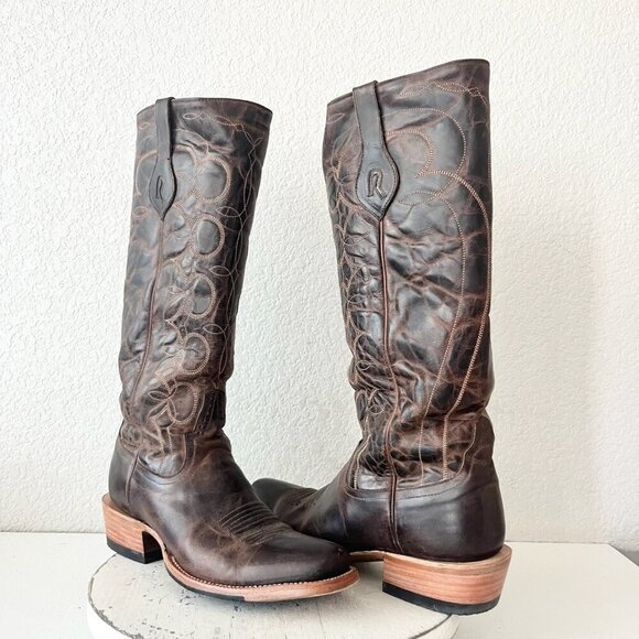 Rod Patrick Womens Cowboy Boots 10.5 A Brown Perro Loco Leather Blunt Toe Tall - Picture 1 of 13